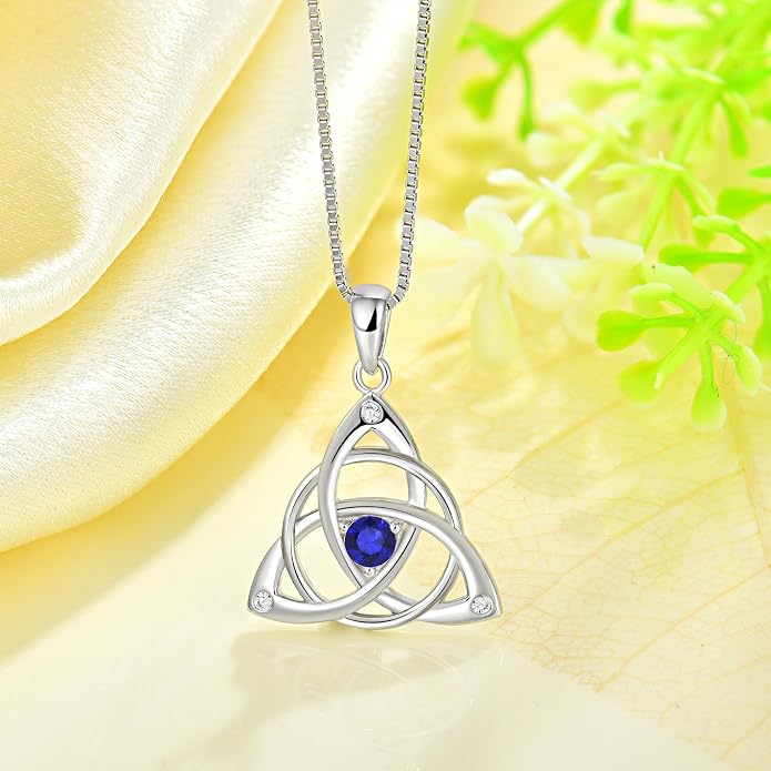 Celtic Knot Necklace for Women 925 Sterling Silver Birthstone Necklace Trinity Love Knot Pendant Necklace Jewelry Birthday Christmas Valentine's Day Gifts