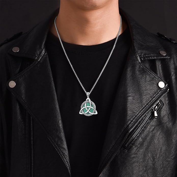 Celtic Necklace for men Sterling Silver Celtic Knot Triquetra Triangle Trinity Necklace Gift for Men
