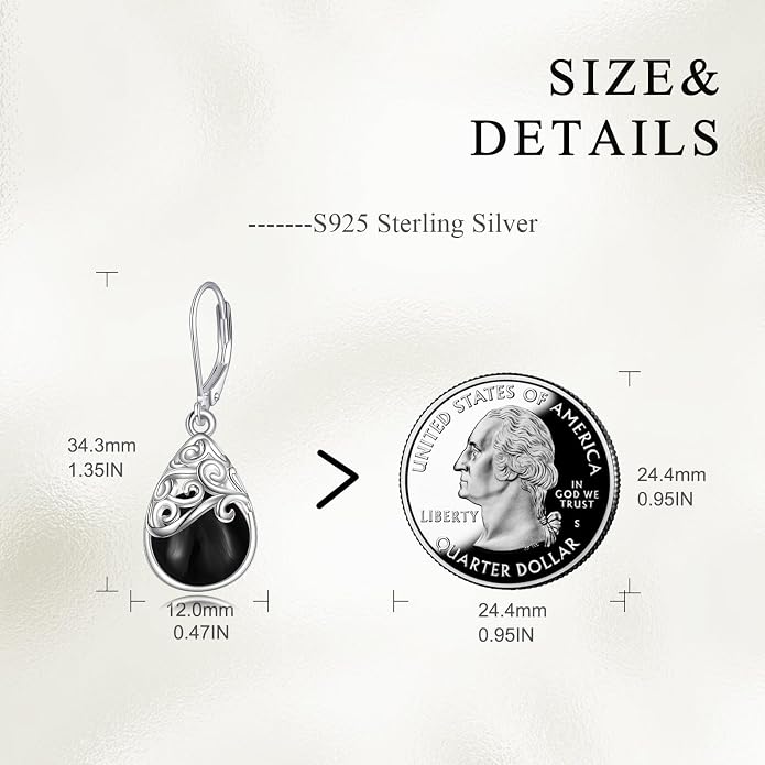 925 Sterling Silver Leverback Earrings Vintage Filigree Dangle Drop Earrings Jewelry Birthday Gifts for Women
