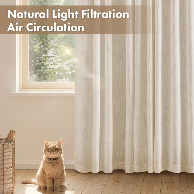 MIULEE Thick Linen Curtains, 42Wx96L, Cream Ivory Semi Sheer Linen Textured | Light Filtering Window Privacy Drapes with Back Tab Rod Pocket for Farmhouse/Living Room/Bedroom, Set of 2