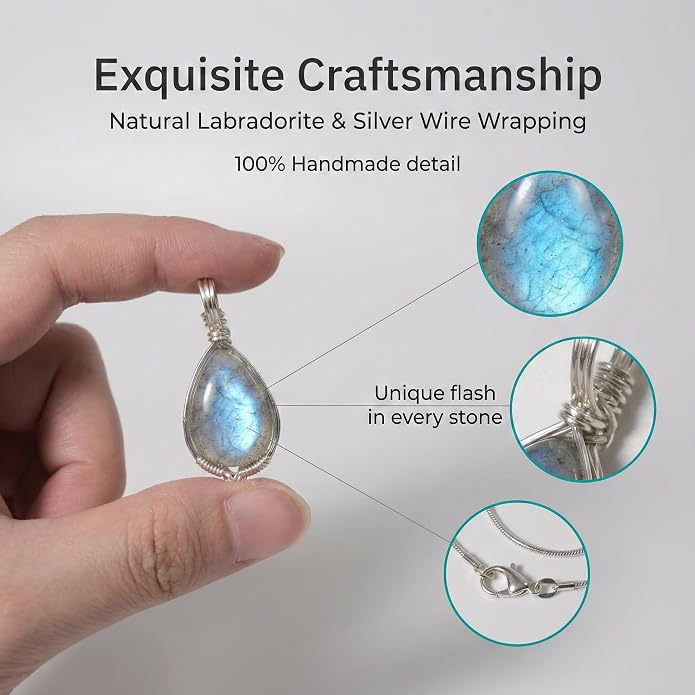 Natural Faceted Labradorite Pendant Necklace – Unique Stone of Magic & Transformation, Iridescent Flash Gemstone Jewelry, Handmade Healing Crystal Gift for Women, Birthday, Anniversary, Spiritual Awakening & Intuition