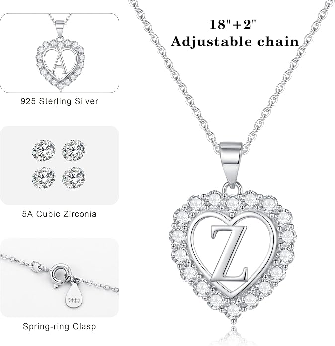 Infinity Heart Necklaces for Women, S925 Sterling Silver Initial Necklace Womens Jewelry Mothers Day Gifts Girls Valentines Gifts for Her Christmas Birthday Gifts for Women Mom Wife Girlfriend