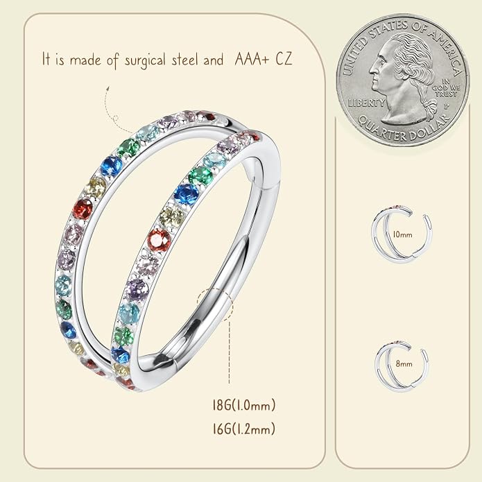 AROWRO Conch Piercing Jewelry Nose Rings Hoops Septum Rings Cartilage Earrings for Women Men Helix Piercing Jewelry Rook Tragus Surgical Steel Gold Silver 16G 18G 20G With Cubic Zirconia Opal