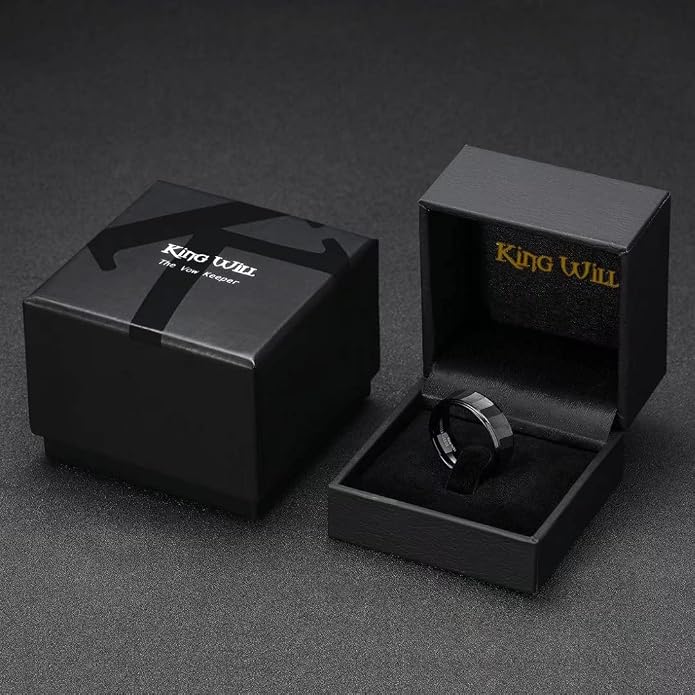 King Will Classic Tungsten Carbide Ring Brushed Two Grooved Center Hammered Design Mens Wedding Band for Men