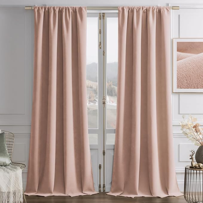 Joydeco Blackout Velvet Curtains Candy Pink 84 Inch Rod Pocket | Luxury Thermal Insulated Velvet Curtains for Bedroom Living Room, Soundproof Blackout Window Drapes
