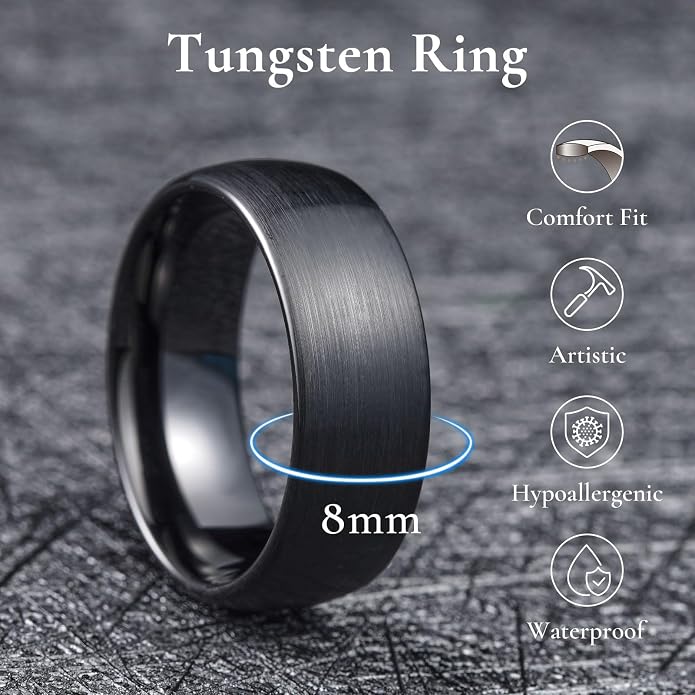 King Will Wedding Band for Men Women, 2/4/6/7/8mm Domed Matte Brushed Tungsten Carbide Rings, Solid/Dual Color Engagement Rings, Comfort Fit