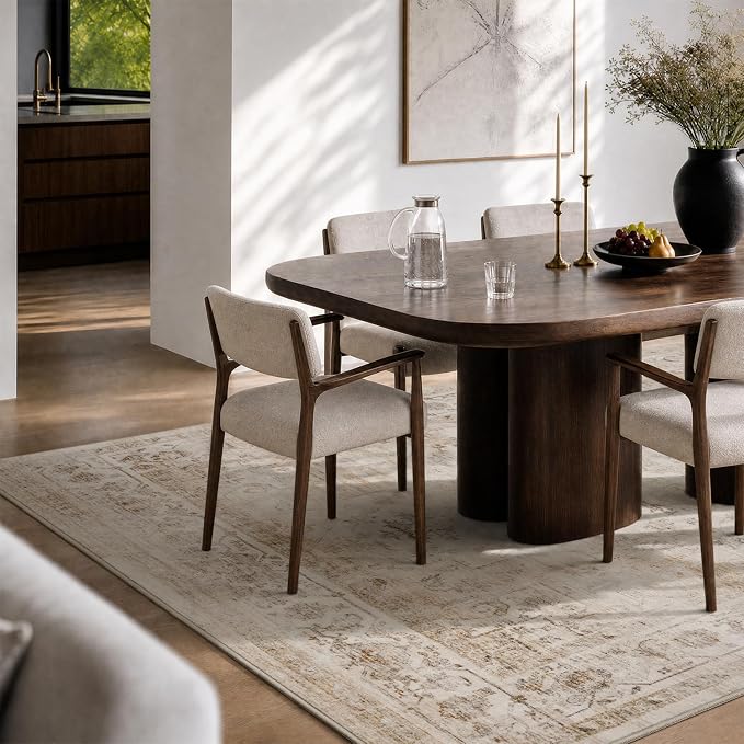 AMOAMI-Area Rug 6X9 Rugs for Living Room-Vintage Soft Beige Rugs for Bedroom-Non Slip Carpet-Machine Washable Rug for Dining Room Living Room Bedroom Office Under Table