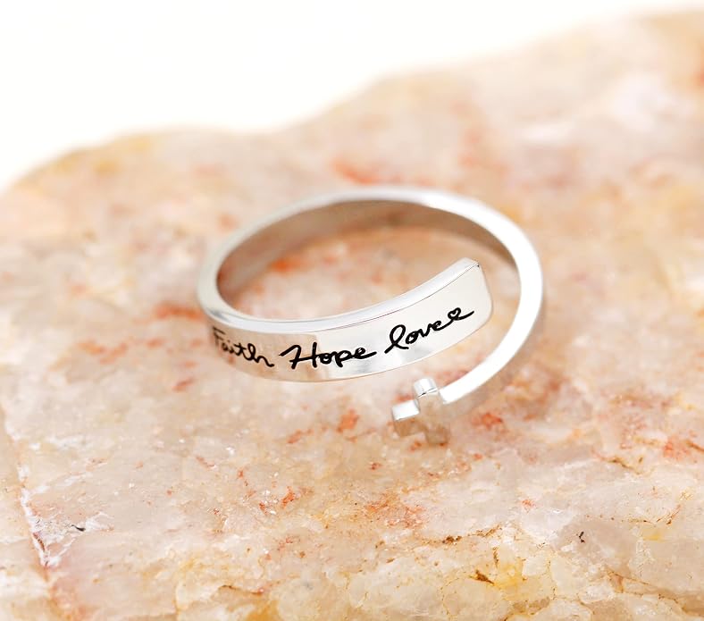 Uloveido Adjustable Inspirational Flying Dandelion Double Stainless Steel Freedom Ring Bands Cool Stacking Gift for Women, Engraving Rings Motivational Gift Y2004