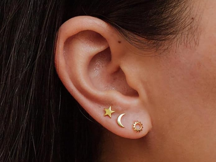 EPIRORA Sterling Silver Stud Earrings for Women Men- 4 Pairs of Hypoallergenic Simple Geometric Small Stud Earring Set Tiny Circle Triangle Square Bar Stud Earrings Mini Cartilage Tragus Earrings