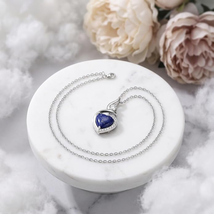Heart Necklace 925 Sterling Silver Created Moonstone/Turquoise/Lapis Lazuli/Opal Heart Necklace Pendant Necklace Jewelry Gifts for Women