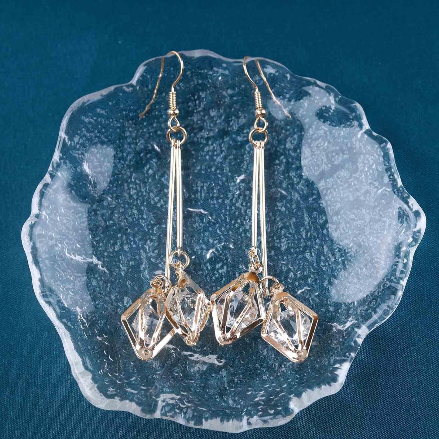 Vintage Crystal Dangle Earrings Long Bar Drop Earrings Cz Rhinestone Earrings Gold Long Wire Earrings Jewelry for Women
