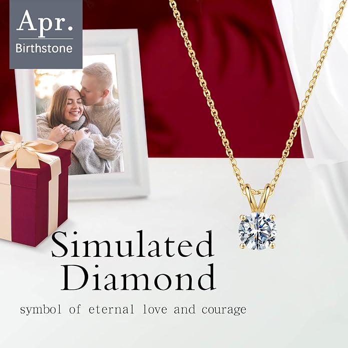 SMILEST Birthstone Necklaces for Women Mom Wife, 1ct Sparkle Round Cut Birthstone Pendant 925 Sterling Silver Necklace Anniversary Birthday Gifts for Women Mom Wife Friend
