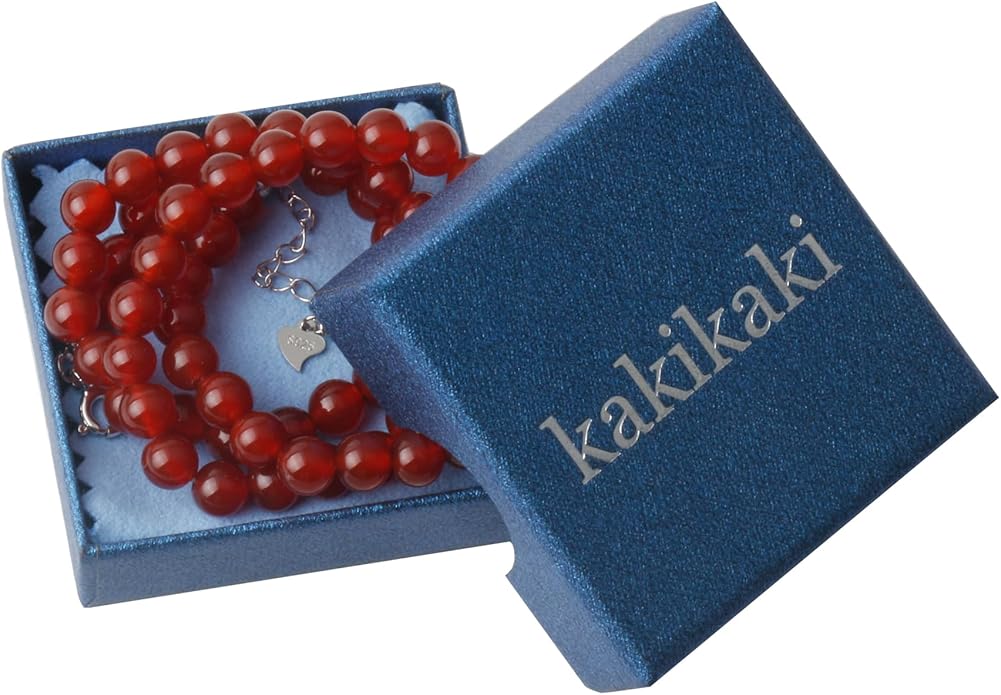 Kakikaki Natural Agate Choker Necklace Sterling Silver Round Beads Strand Necklace for Women