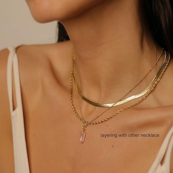 Freekiss Women's Layered Necklace Set - 3 Piece Dainty Gold Jewelry for Everyday Stacking | 14K Gold Plated Snake Chain, Rope Chain, Cuban Chain | Adjustable Length 14-18.5 Inch | Gift Ready