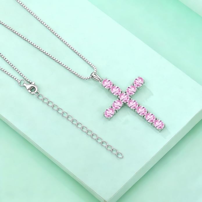925 Sterling Silver Cross Necklace for Women Men Christian Jesus Faith Birthstone Cross Crucifix Pendant Necklaces