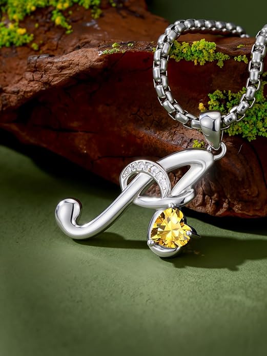 Birthday Gifts for Women Alphabet A to Z Initial Birthstone Pendant Necklaces for Women - 18k White Gold Plated Personalized Name Jewelry Anniversary Graduation Gifts for Wife Her Daughter Girlfriend(with Gift Box)