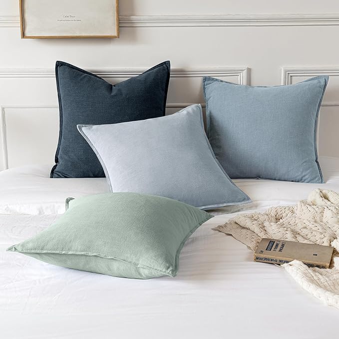 MIULEE Decorative Linen Euro Sham Pillow Covers 24x24 Blue Grey | Boho Farmhouse Neutral Couch Throw Pillows for Bed, Pack of 2 Accent Coastal Modern Pillowcases, Sofa Livingroom Home Decor
