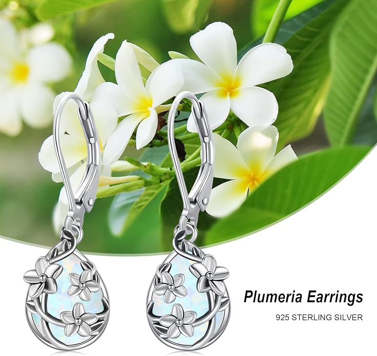 Flower Earrings 925 Sterling Silver Flower Teardrop Leverback Dangle Earrings Jewelry Gifts for Women Girls