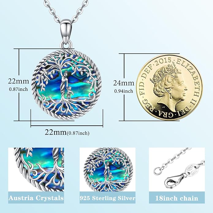 Odinstone Tree of Life Necklace, Sterling Silver Pendant for Women Family Tree Necklaces Jewelry for Mom/Wife/Grandma(With Fine Gift Box)