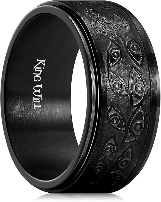 King Will 6mm 7mm 8mm Silver Black Stainless Steel Ring Spinner Ring Anxiety Relief Wedding Ring For Men Women Forest Elk Deer Family/Moon Star/Skull Head/Evil Eye/Poker Pattern Size 7-14