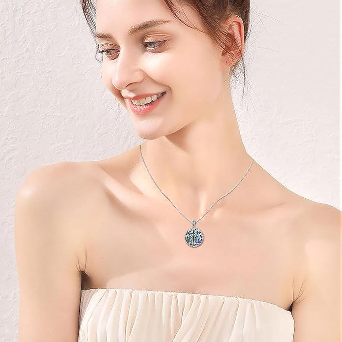 DAOCHONG Tree of Life Cross Necklace 925 Sterling Silver Abalone Shell Pendant Necklaces for Women Christian Religious Jewelry