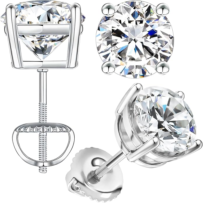Moissanite Earrings, Hypoallergenic Flat Back Earrings for Women Men, Screw On Studs 925 Sterling Sliver Cartilage Earring for Sensitive Ears 4mm Short Post