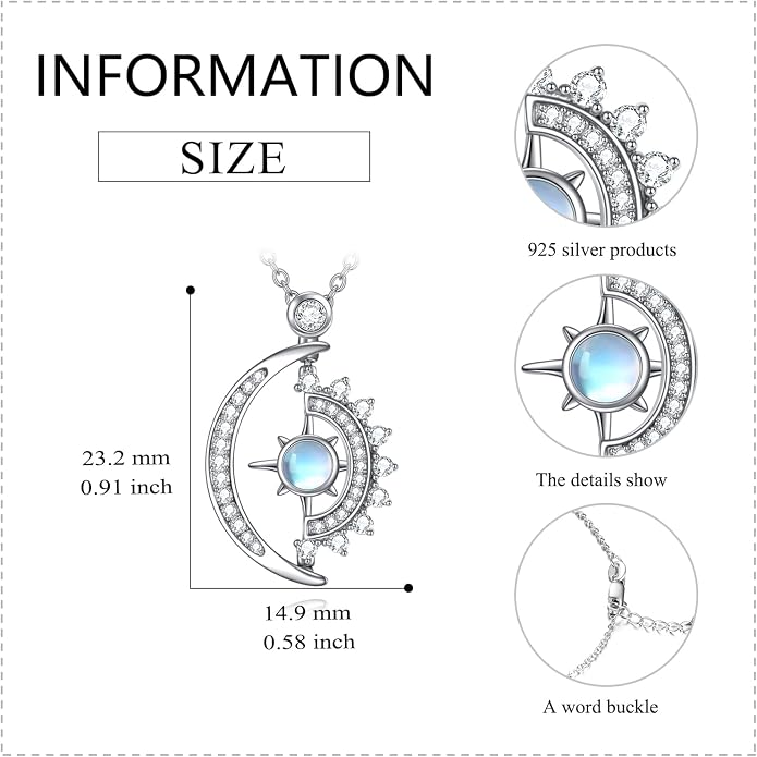 LUHE Moonstone Necklace 925 Sterling Silver Pendant Necklace Celtic Cross/Moon/Feather/Crescent/Black Cat Moonstone Jewelry Gifts for Women Men Friend