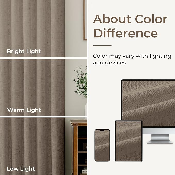CAPALOCA Burlywood Birch Linen Pinch Pleated Curtains Blackout, 100% Black Out Curtains 90 inch Long for Bedroom, Thermal Insulated Pinch Pleated Drapes for Living Room, 40" W x 90" L, 2 Panels Set