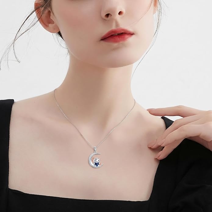 PROESS Animal Birthstone Necklace 925 Sterling Silver Otter/Axolotl/Hippo/Elephant/Dachshund/Monkey/Red Panda Pendant Necklace Animal Birthstone Jewelry Gifts for Women