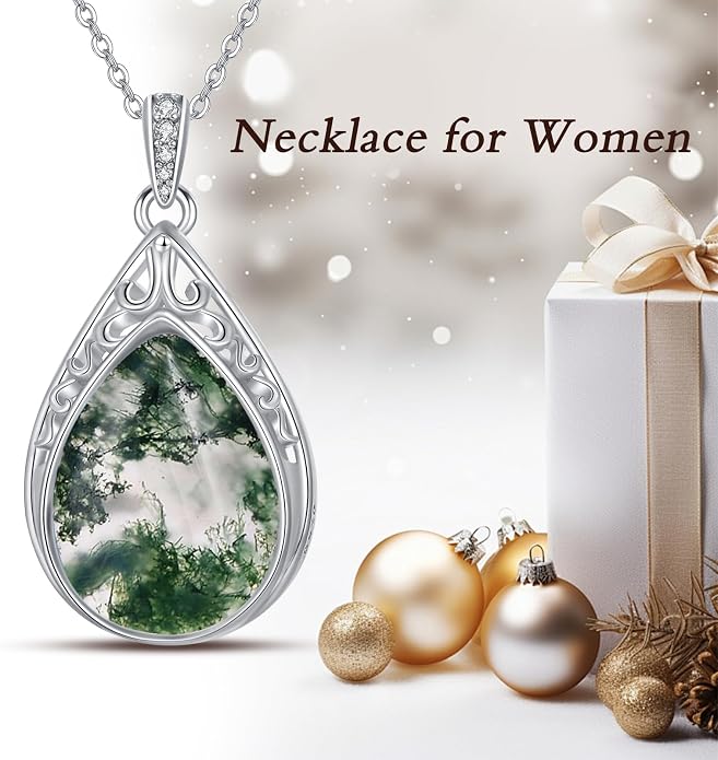 HPQQ Teardrop Necklace 925 Sterling Silver Filigree Gemstone Pendant Necklace Fine Jewelry Birthday Mother's Day Gifts for Women Her Mom