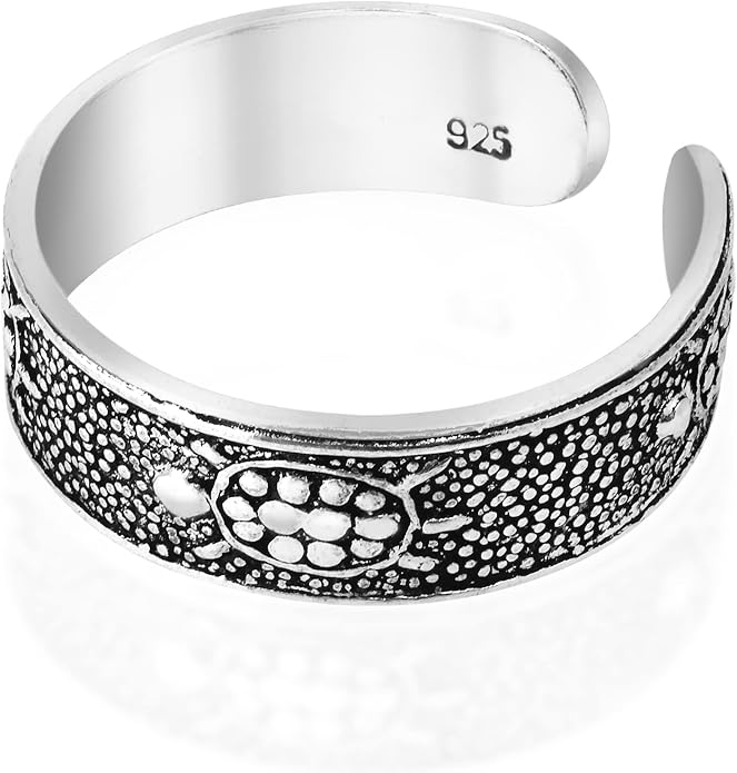 AeraVida .925 Sterling Silver Adjustable Toe Ring or Pinky Ring 5mm Wide Open Band, Stackable Minimalist Summer Foot Jewelry | Sun Moon Star Turtle Butterfly Leaf Olive Branch Ocean Wave Yin Yang Design