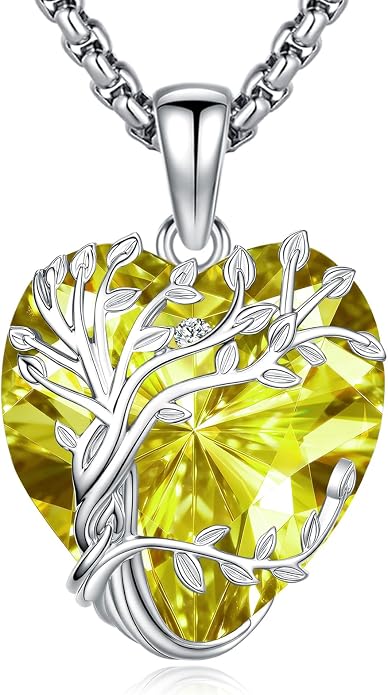 Eusense Tree of Life Necklace for Women White Gold Plated Copper Moonstone/Turquoise/Black Onyx/Crystal Birthstone Pendant Jewelry Gifts for Women Men