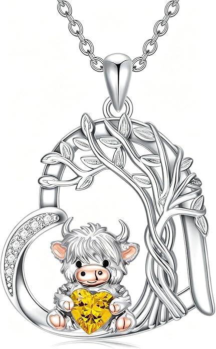 PELOVNY Teddy Bear Necklace for Women 925 Sterling Silver Bear/Highland Cow/Fox/Cat/Axolotl Birthstone Necklace Christmas Birthday Jewelry Gifts for Mom Daughter Wife Sister