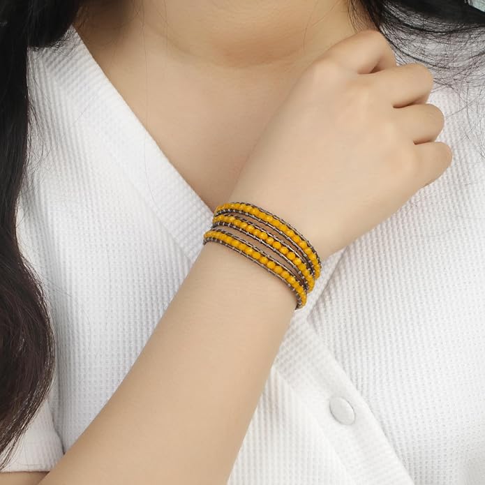 KELITCH Turquoise Beads Bracelets Leather 3 Wrap Bracelet Handmade Women Heart Jewelry