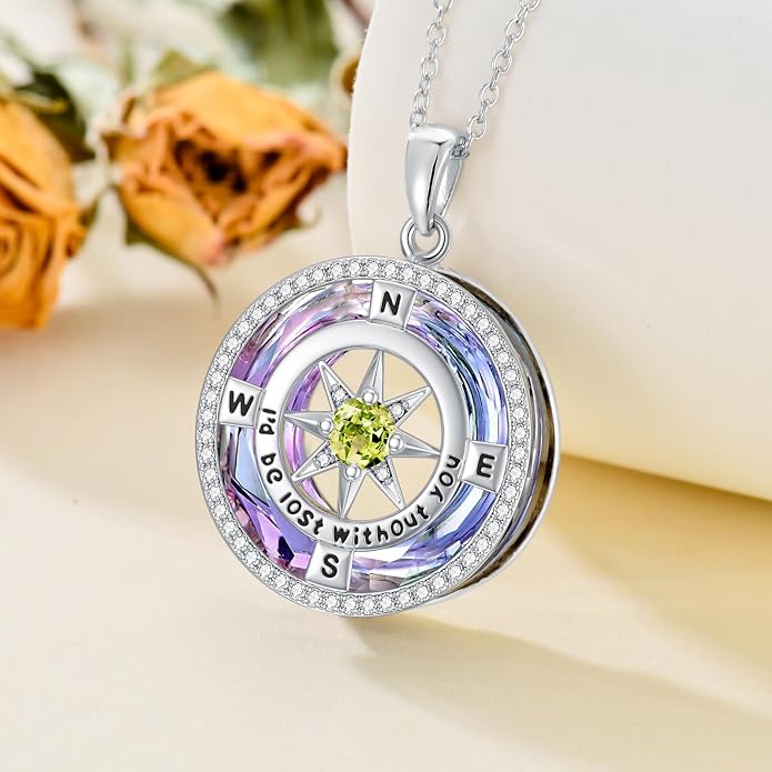 TOUPOP Necklace Gifts for Wife Compass Jewelry Women Anniversary Girlfriend Birthday Gift for Her Valentines I'd be Lost without You Sterling Silver Birthstone Necklaces