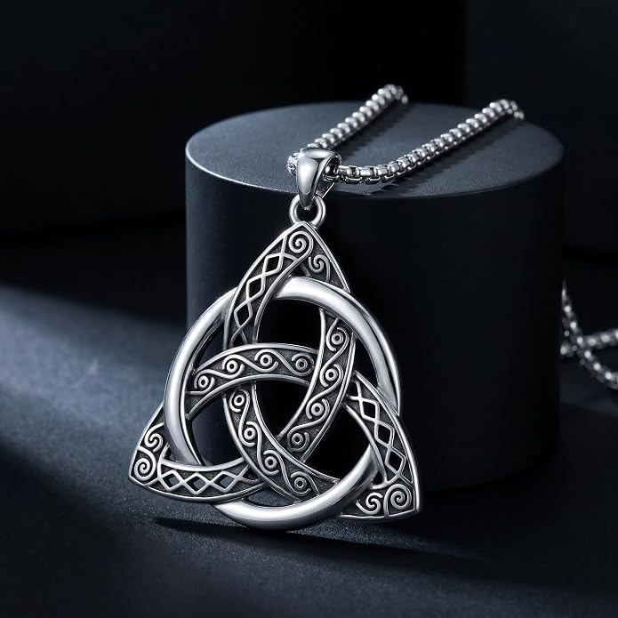 Celtic Necklace for men Sterling Silver Celtic Knot Triquetra Triangle Trinity Necklace Gift for Men
