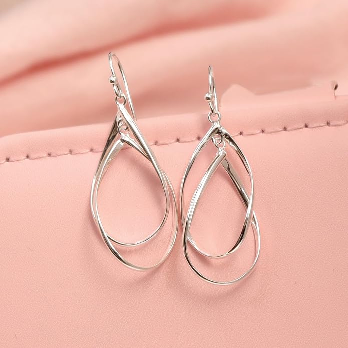 Charmsy 925 Sterling Silver Double Twisted Infinity Dangle Earrings for Women | Linear Marquise Large Loops Classic Infinity Drop Dangle Earrings