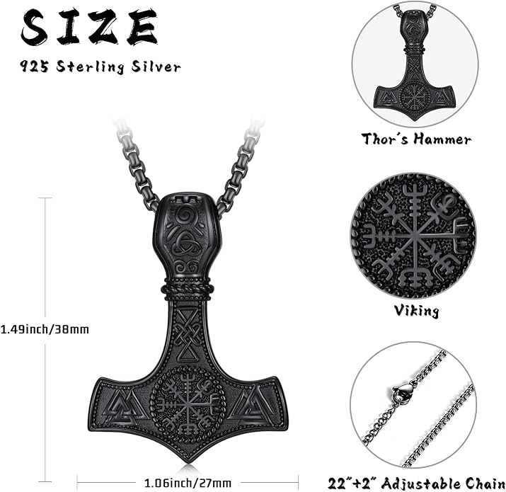 Viking Necklace for Men 925 Sterling Silver Viking Norse Pagan Jewelry Gifts for Women