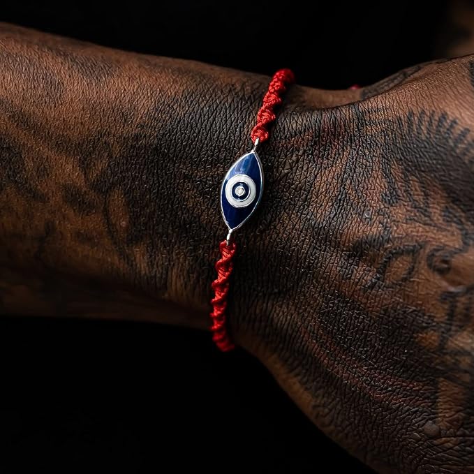 Karma and Luck - Men's 925 Sterling Silver Evil Eye Charm Red String Adjustable Bracelet & Women's 925 Sterling Silver Evil Eye Embedded Diamond Chip Charm Red String Adjustable Bracelet for him & her