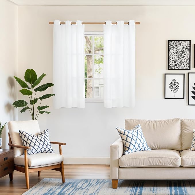 YoungsTex Linen White Curtains 54 Inch Length, Light Filtering Drapes with Bronze Grommet Privacy for Bedroom Living Room Window, 42 X 54 Inch, 2 Panels
