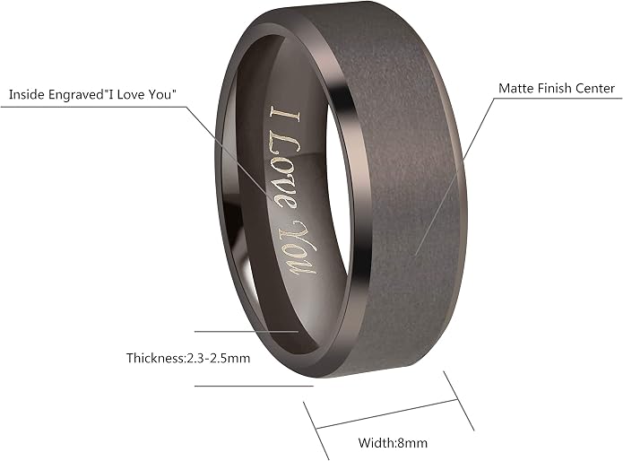 Crownal 4mm 6mm 8mm Black/Silver/Gunmetal/Gold Tungsten Wedding Couple Bands Rings Men Women Matte Brushed Finish Center Engraved "I Love You" Size 4 To 17