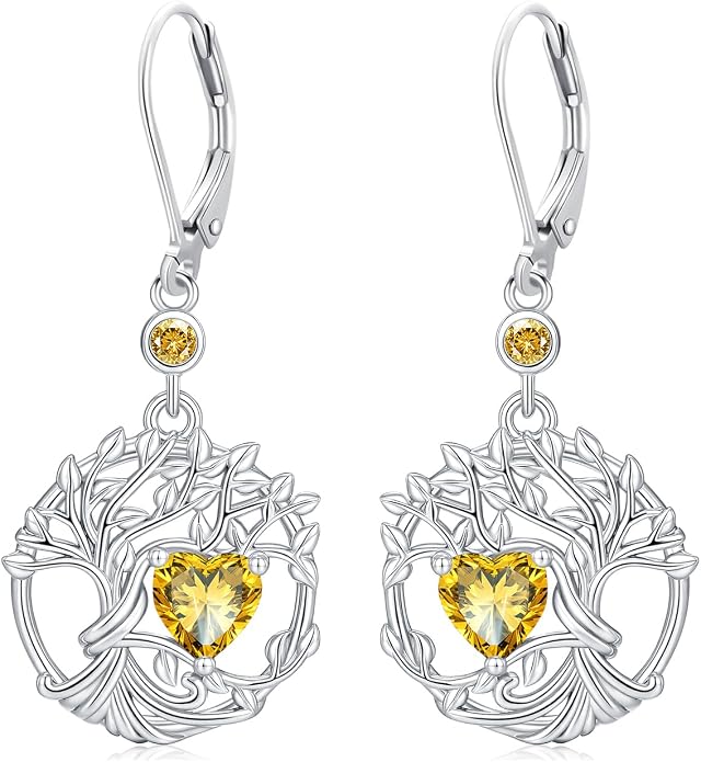 Odinstone 925 Sterling Silver Earrings Tree of Life Teardrop Moonstone Dangle Drop Leverback Earrings for Women