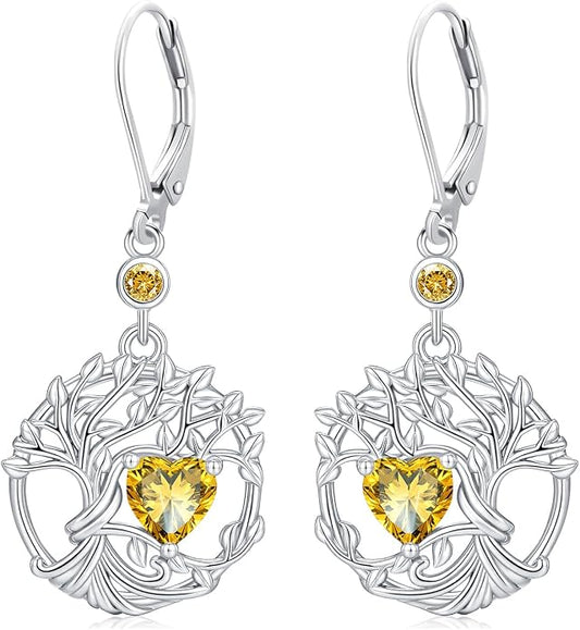 Odinstone 925 Sterling Silver Earrings Tree of Life Teardrop Moonstone Dangle Drop Leverback Earrings for Women
