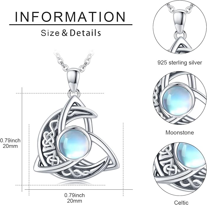 Celtic Moon Necklace 925 Sterling Silver Celtic Knot Moon Pendant, Crescent Irish Necklace Celtic Jewelry Gift for Women Men