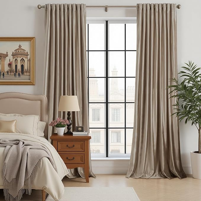 PRIMROSE Blackout Taupe Velvet Curtains 72 inch Long for Living Room,Set of 2 Panels Liner Rod Pocket Back Tab Thermal Window Curtains Drapes Room Darkening Heavy Decorative Curtains for Bedroom