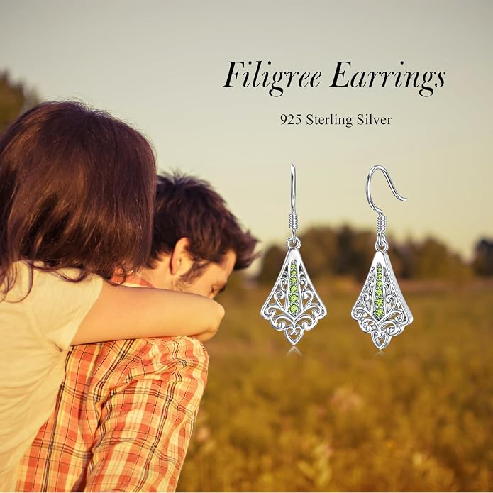 PELOVNY 925 Sterling Silver Filigree Dangle Earrings Hypoallergenic Abalone/Cubic Zirconia/Moonstone Earrings Vintage Jewelry Christmas Birthday Gifts for Women Mom Her
