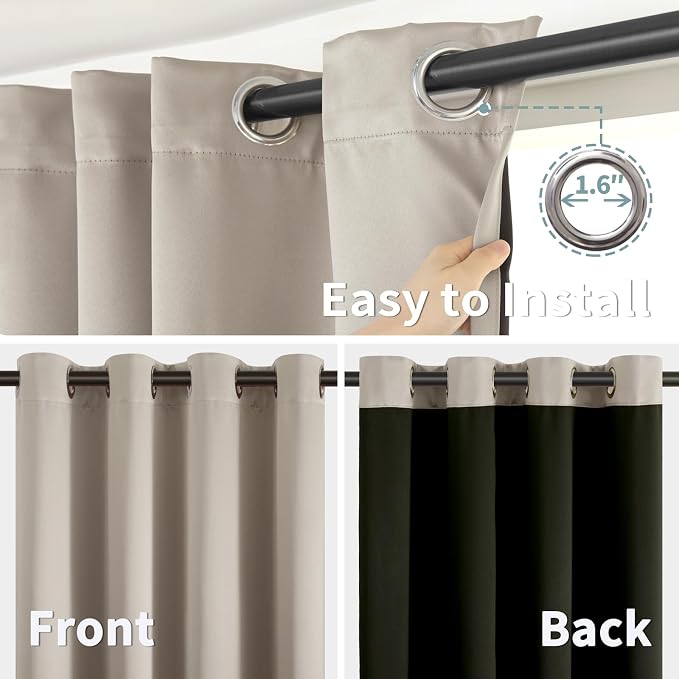 BGment Short 100% Blackout Curtains for Bedroom, Thermal Insulated Energy Efficiency Noise Reducing Grommet Curtains 45 Inch Length with Liner for Small Window 2 Panels Each 42 Inch Wide, Cashmere