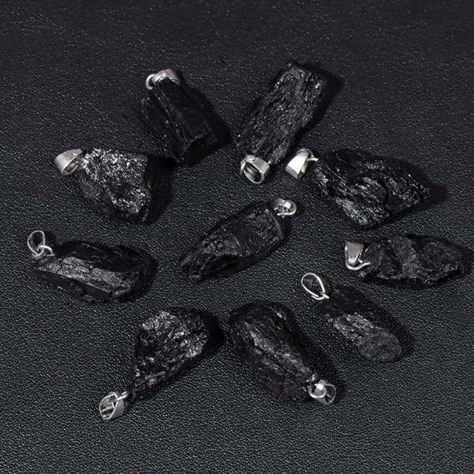 10pcs Irregular Raw Natural Black Agate Rock Stone Pendant Healing Crystal Chakra Gemstone Charm for Jewelry Making DIY Necklace Earrings Accessories Reiki