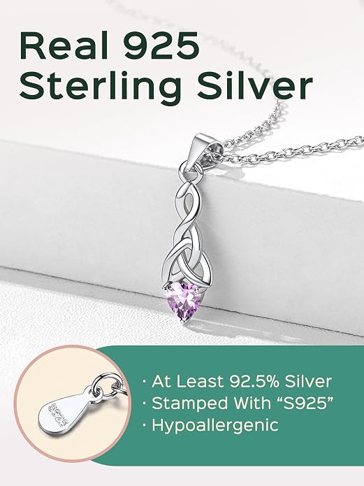 ChicSilver Bow and Cat Birthstone Necklace, 925 Sterling Silver Pendant Necklaces for Women, Hypoallergenic Silver Choker with 16 inch Rolo Chain, 12 Months Jewelry for Valentines Mothers Day Christmas