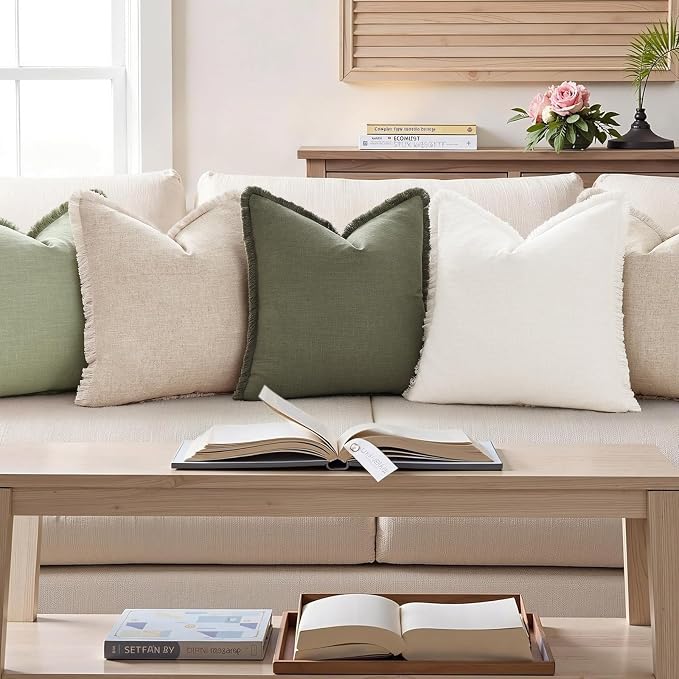 decorUhome Linen Fringe Cream White Throw Pillow Covers 12x20 Set of 2 | Decorative Soft Accent Modern Boho Farmhouse Lumbar Cushion Covers with Tassels Cotton Pillow Covers for Couch Bed Sofa